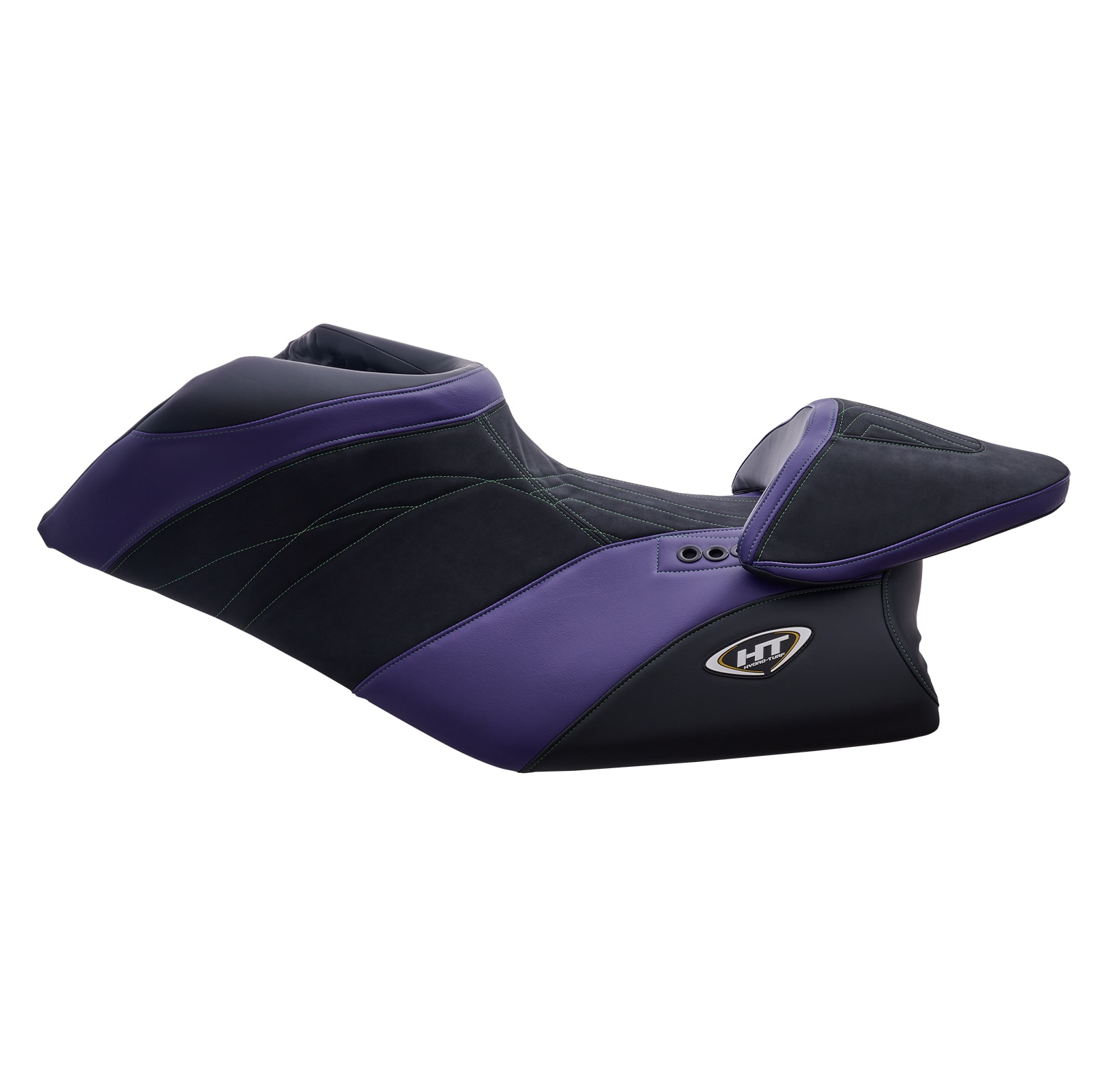 AZ motorcycle seat — purple and black colorway, e-commerce product photography