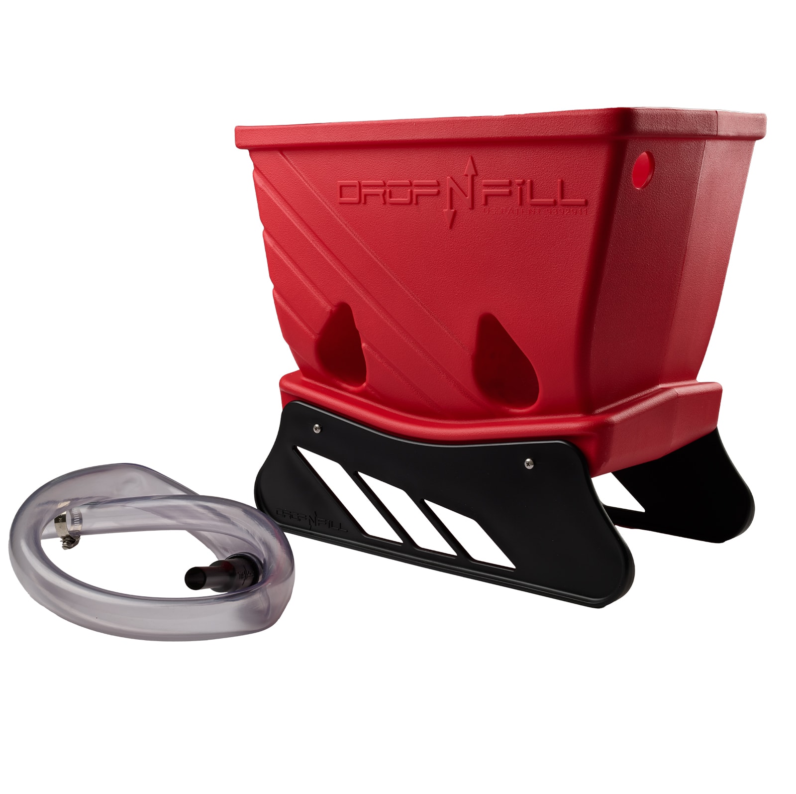 DropNFill red container with tubing — e-commerce product photography