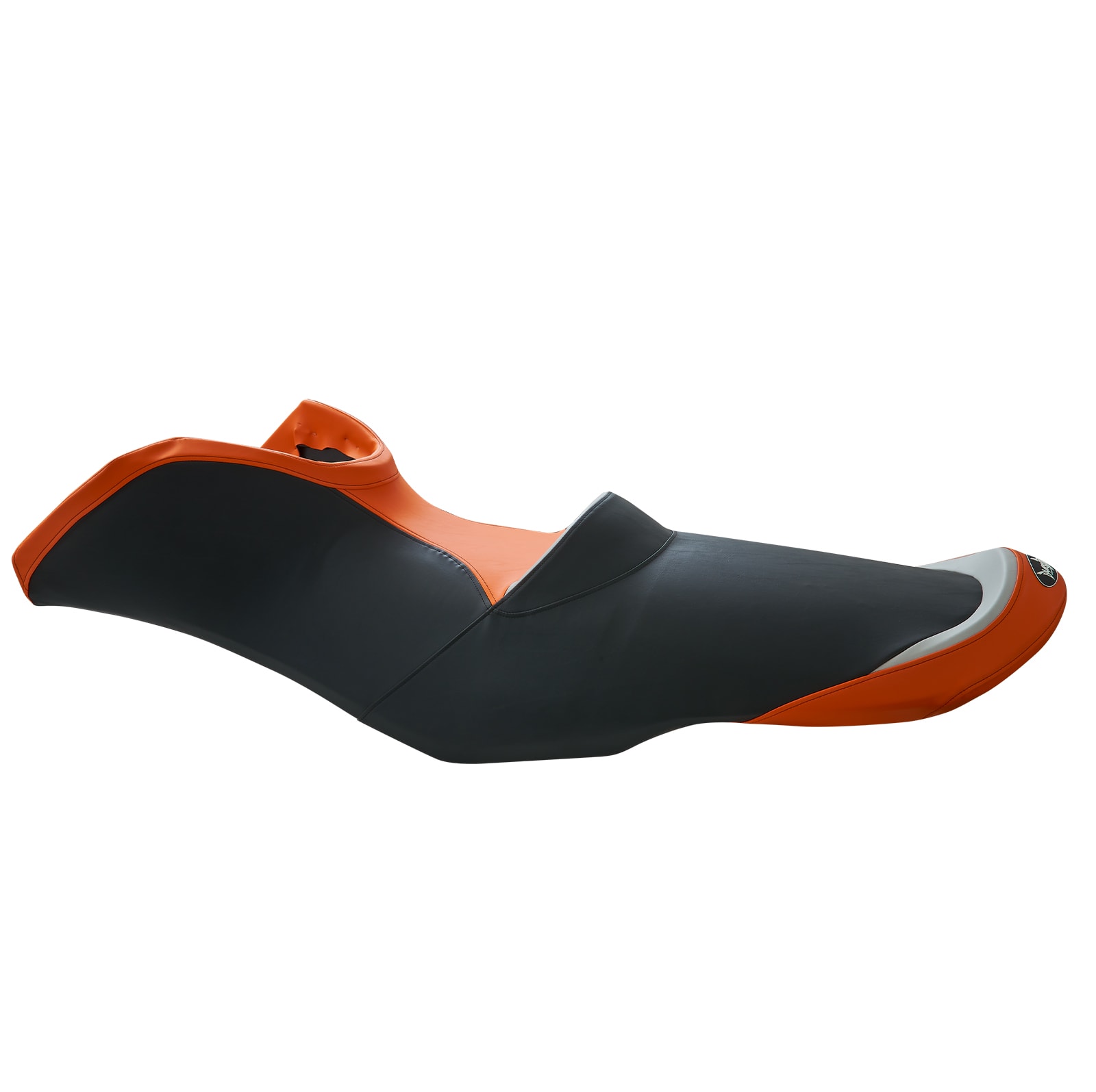 Orange and black motorcycle seat — e-commerce product photography